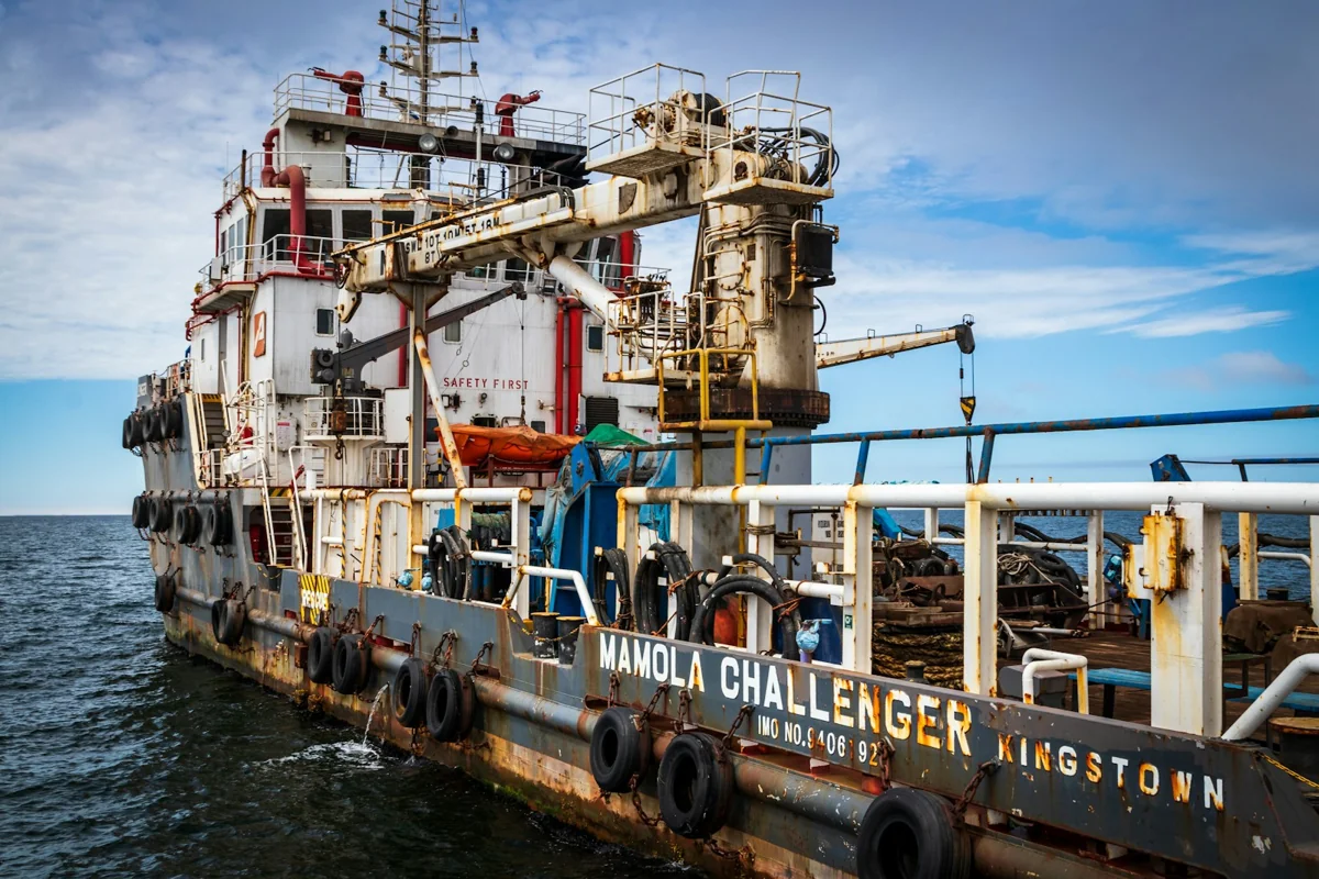 Offshore vessel deck, crane, and working equipment