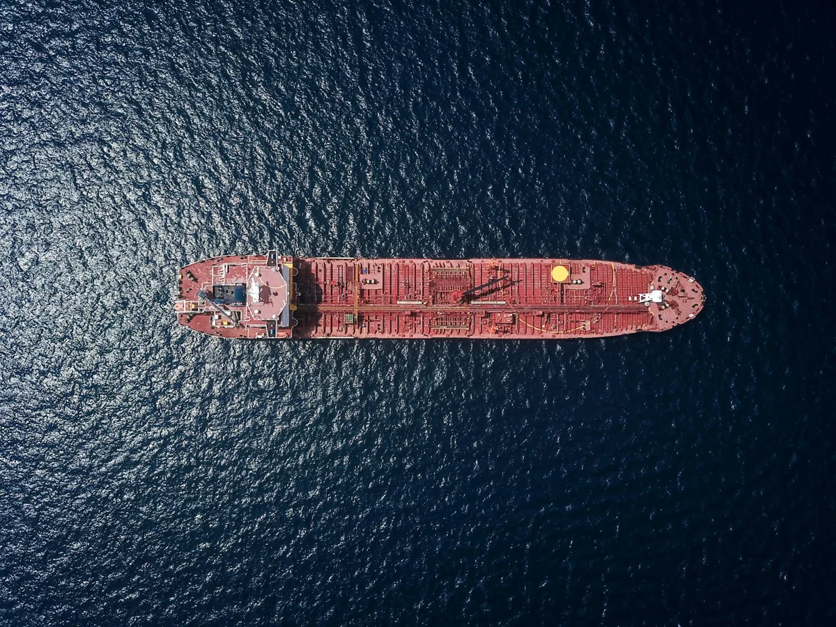 A tanker vessel viewed from above